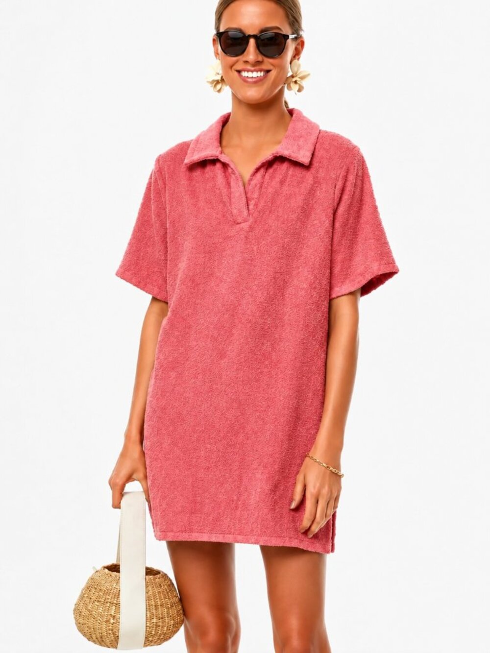 Tuckernuck Pomander Place Pink Terry Towel Polo Dress Swim Coverup- Size Large